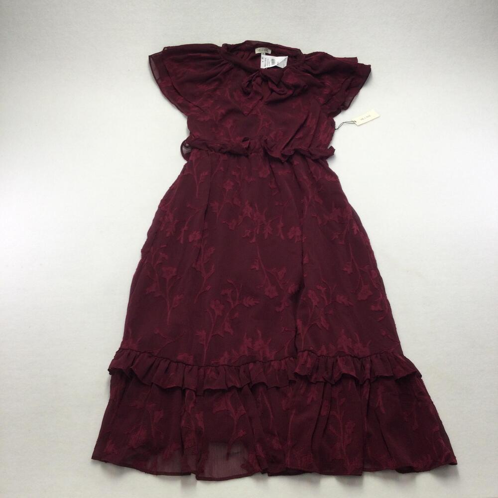 Mila Mae Dress Womens Medium Red Floral Chiffon Hi-Low Ruffle Belted Wedding
